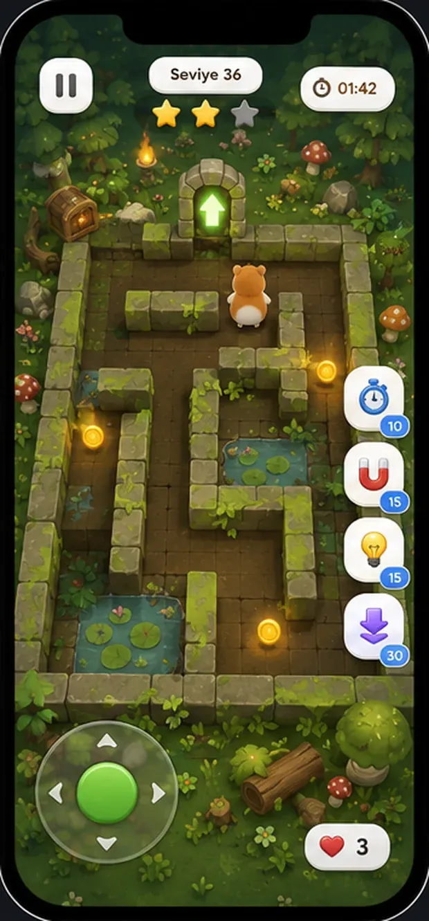 Level 36 — an overgrown maze with water
